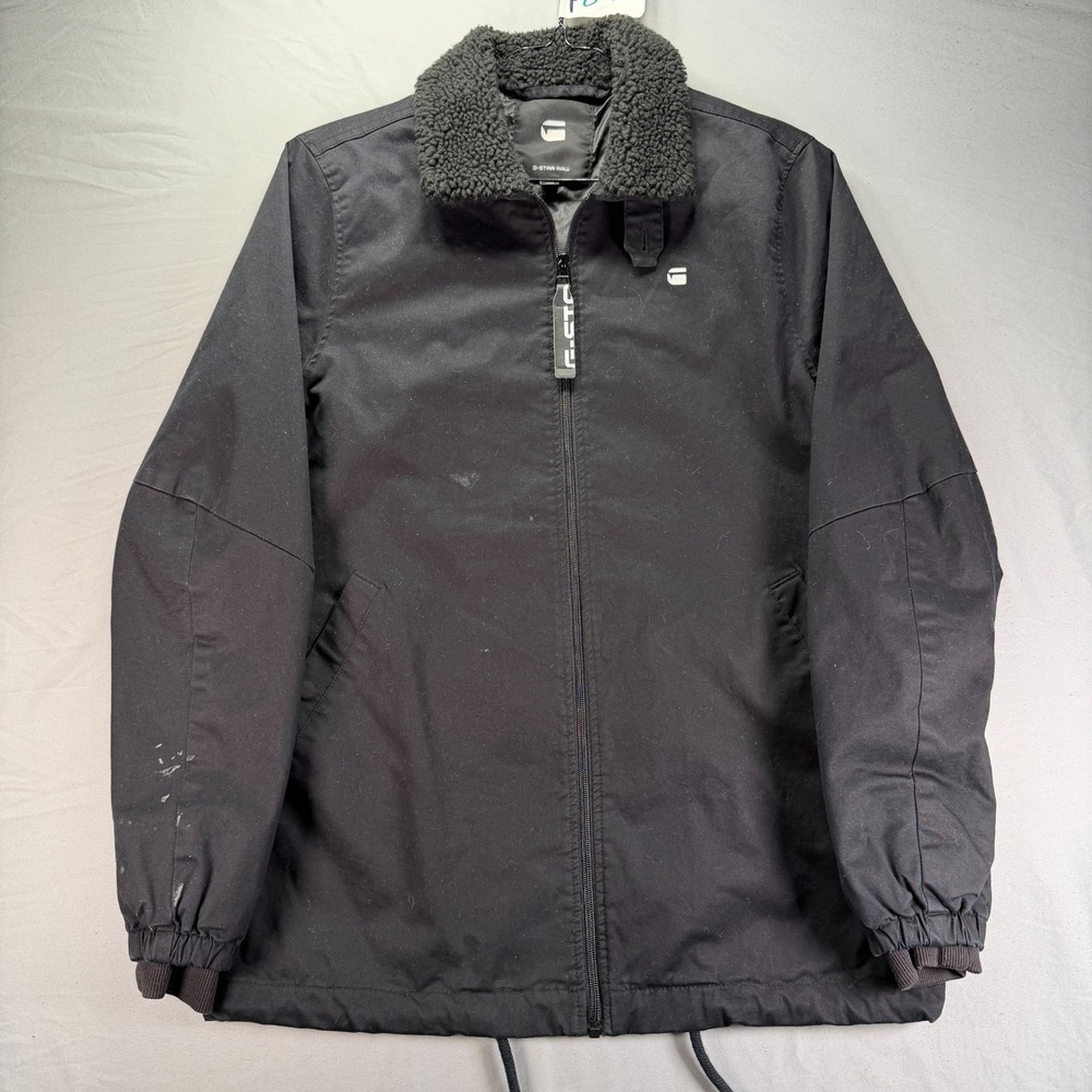 G Star Raw Jacket Mens Small Black Bomber Canvas Sherpa Collar Pockets Full Zip